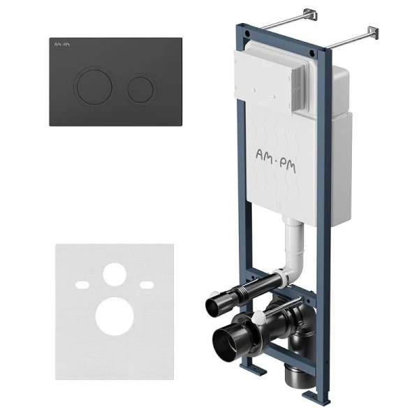 Инсталляция для унитаза Am.Pm ErgoFit клавиша черная матовая, кнопки круглые - фото 1