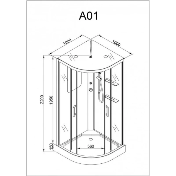 Душевая кабина Deto A 100х100 см с led подсветкой включаемой с помощью кнопки - фото 2