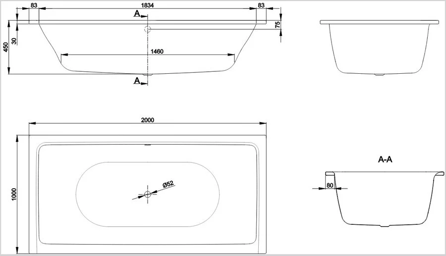 Ванна стальная Bette Free 200 x 100 х 45 см, с шумоизоляцией, для удлиненного слив-перелива, белая, 6832-000, без гидромассажа - фото 5