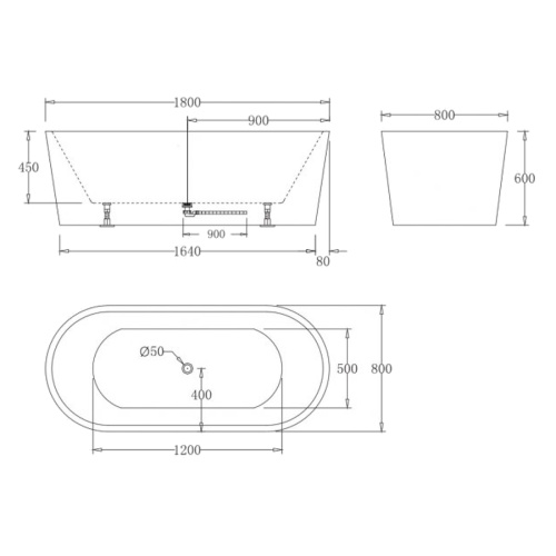 Ванна акриловая BelBagno 180x80 см без перелива белая - фото 4