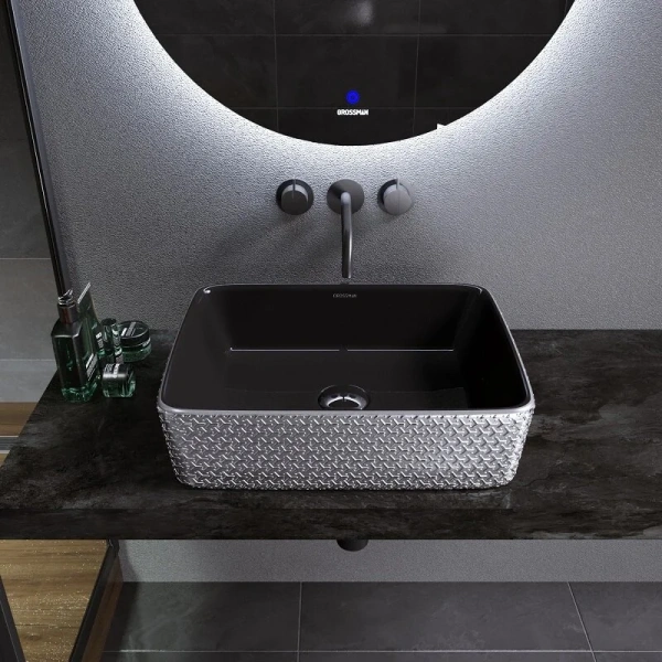 Раковина Grossman Color 48 см серебро/черная - фото 4