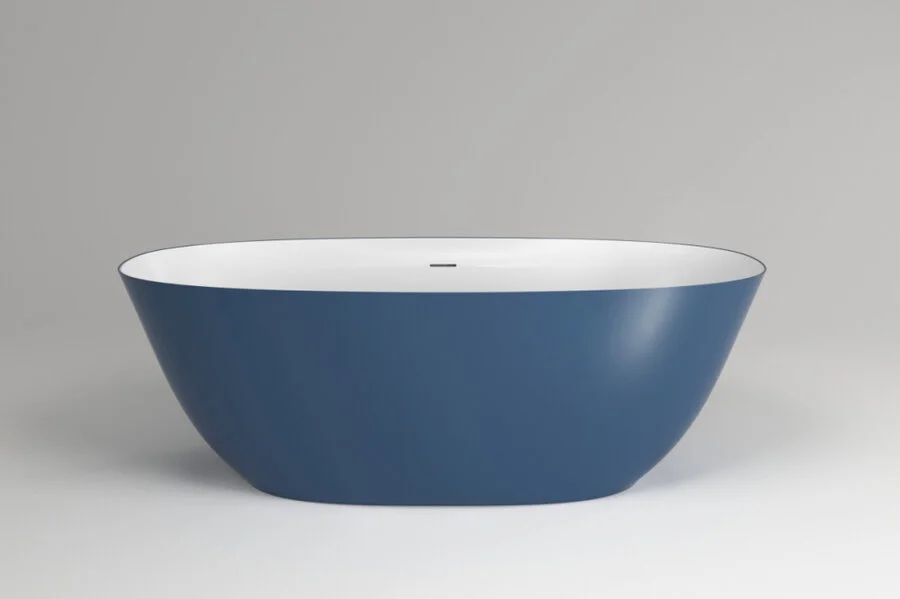 Ванна из искусственного камня Plumberia Selection Veloma, 160 х 70 см, матовый белый/blu denim, Veloma 160BD - фото 1