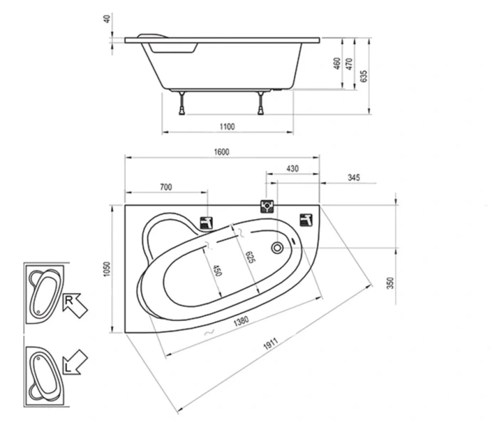 Ванна акриловая Ravak Asymmetric  160х105, белые - фото 7