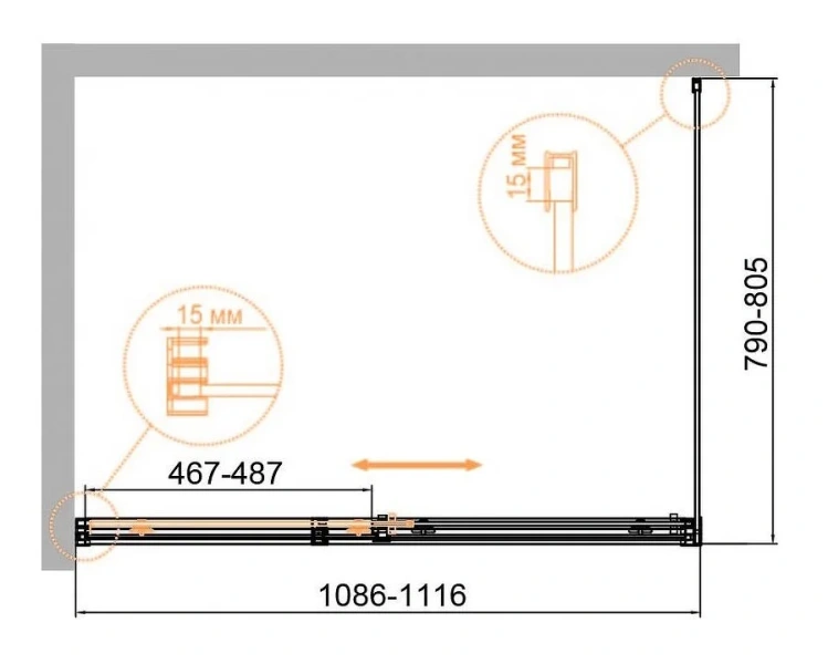 Душевой уголок Cezares Duet Soft-M 110х80 см стекло прозрачное - фото 2