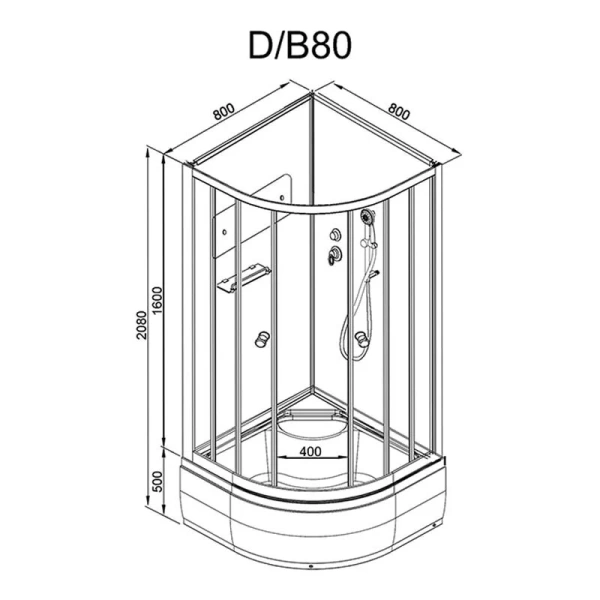 Душевая кабина Deto D 80х80 см без крыши, полукруглые, четверть круга - фото 2