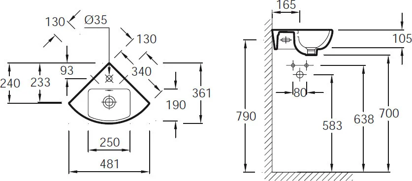 Раковина Jacob Delafon Odeon Up 48 см угловая - фото 2
