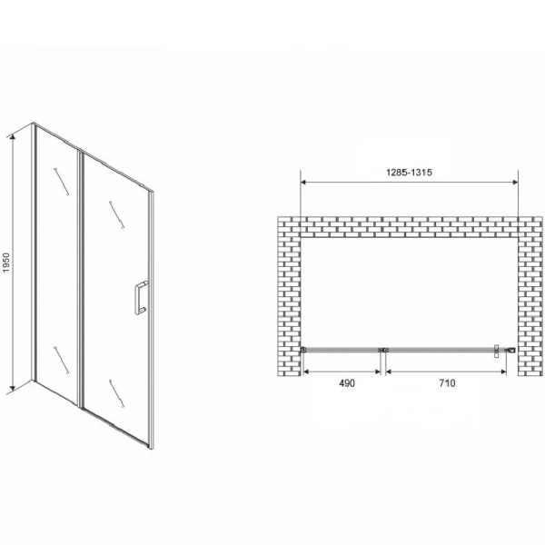 Душевая дверь в нишу Abber Sonnenstrand 130 см профиль хром, стекло прозрачное - фото 2