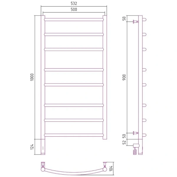 Полотенцесушитель электрический Сунержа Галант 3.0 50x100 см левый без покрытия, современные, hi-tech - фото 2