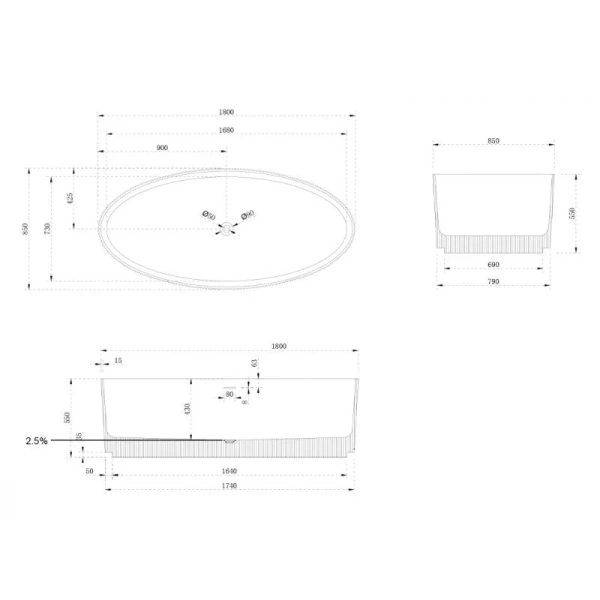 Ванна из искусственного камня Abber Stein 180х85 см отдельностоящая, искусственный камень - фото 2