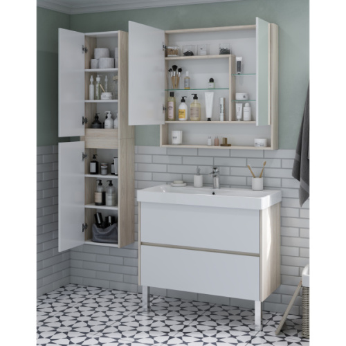 Зеркальный шкаф Акватон Сканди 90 см белый глянцевый/дуб верона, комбинированные - фото 5