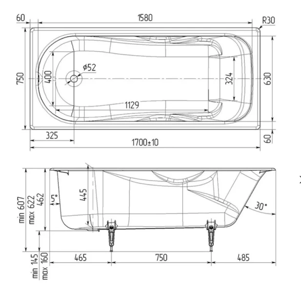 Ванна чугунная Wotte Comfort БП-э00д1474, 170 x 75 см, белый - фото 2
