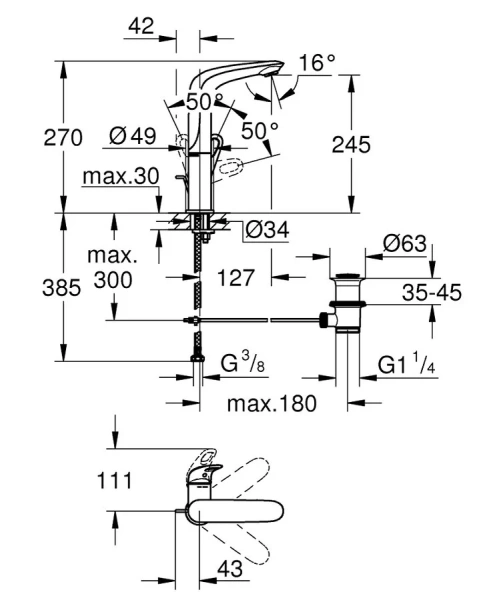 Смеситель для раковины хром Grohe Eurostyle New , для раковины - фото 2
