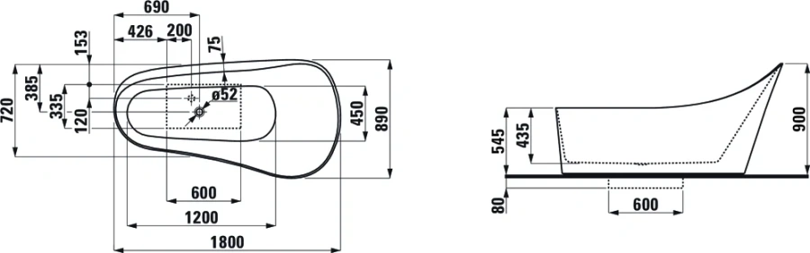 Ванна из камня Laufen Palomba 2.4580.2, 180 см - фото 9
