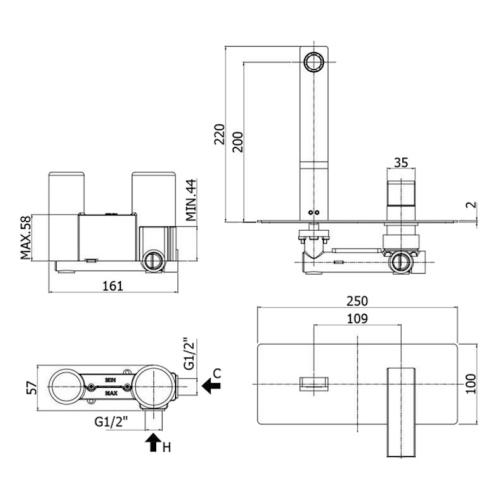 Смеситель для раковины Paffoni West с внутренней частью - фото 2