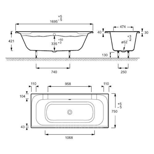 Ванна акриловая Jacob Delafon Doble 170х75 см белая - фото 3
