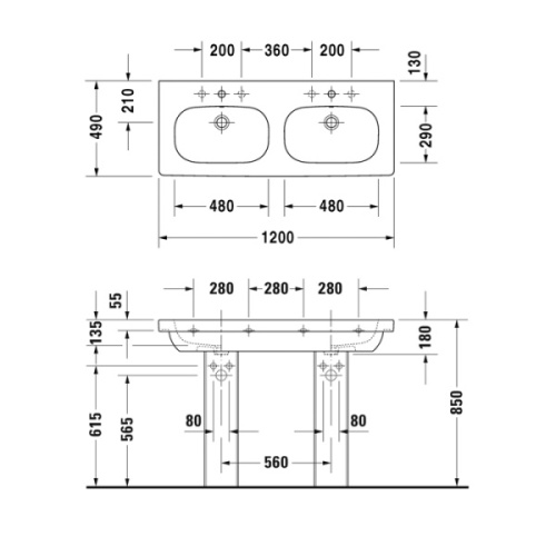 Раковина Duravit D-Code 120 см двойная - фото 3