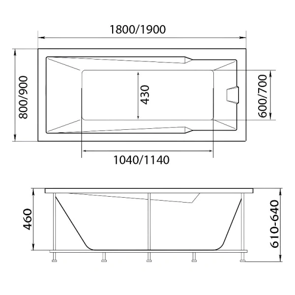 Ванна акриловая 1MarKa Raguza 01ра1880кс2+, 180 x 80 см, цвет белый - фото 4