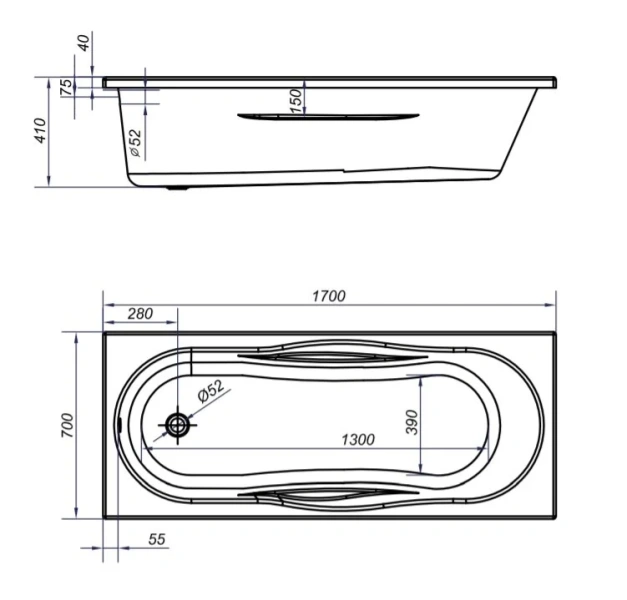 Ванна акриловая Mito Green 170 x 70 см, прямоугольная, белая, 63379 - фото 2