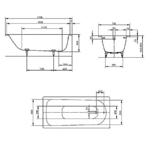 Ванна стальная Kaldewei Saniform Plus mod. 371-1 170х73 см полный Anti-SlIp, современныe, hi-tech - фото 3