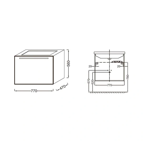 Тумба с раковиной подвесная Jacob Delafon Struktura 80 см с ящиком, в наличии, по запросу - фото 2
