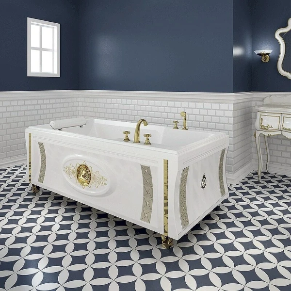 Акриловая ванна Fra Grande Русильон 4-01-2-0-1-423, 180 x 90 см, рама-подставка на декоративных ножках, подголовник, белая/хром, прямоугольные - фото 5