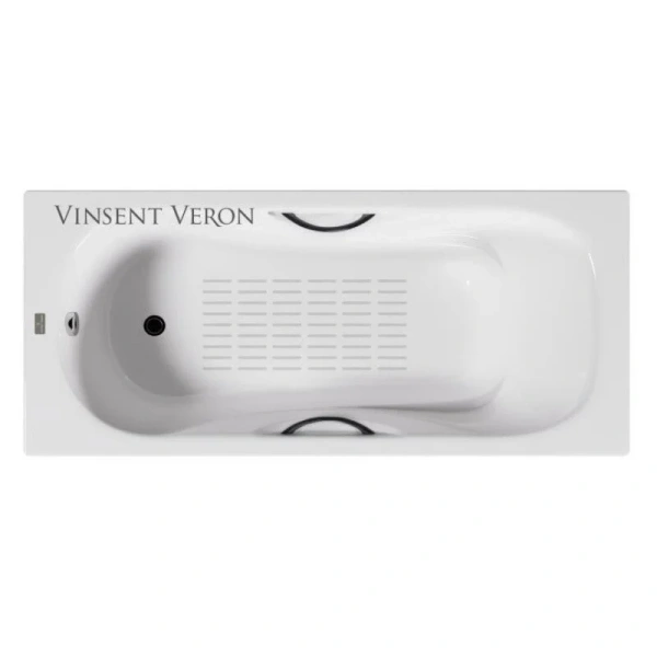Чугунная ванна Vinsent Veron Aura VAU1507542H/VH0015BL-AS, 150 x 75 см, с антискользящим покрытием, ручки черные матовые, цвет белый - фото 3