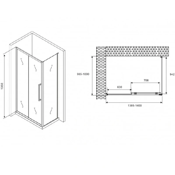 Душевой уголок Abber Schwarzer Diamant AG30140H-S100 140x100 см прямоугольный, прямоугольные - фото 2
