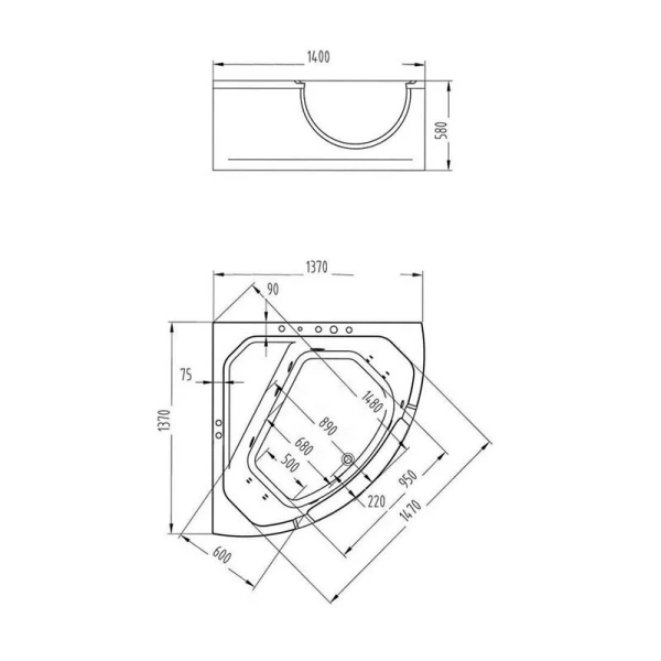 Ванна гидромассажная акриловая Orans BT-62118 M, 140 х 140 см - фото 2