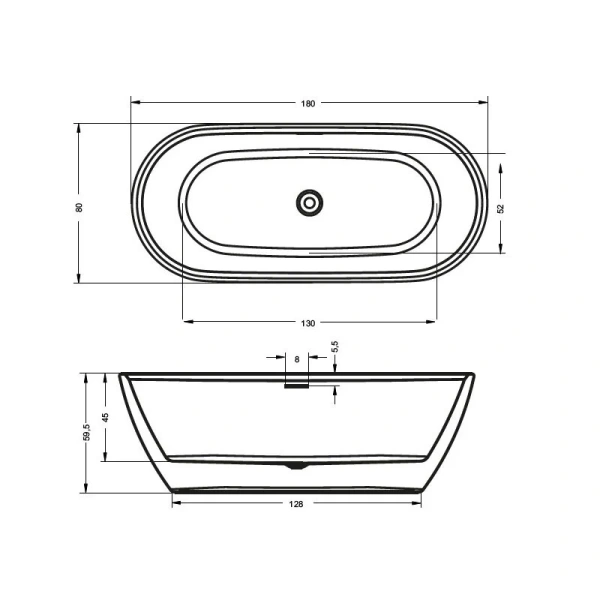 Ванна акриловая Riho Inspire Velvet Fall B085004105, 180 x 80 см, наполнение через перелив, цвет белый матовый - фото 2