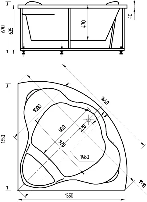 Ванна акриловая Акватек Галатея 135x135 см с фронтальным экраном, угловая - фото 4