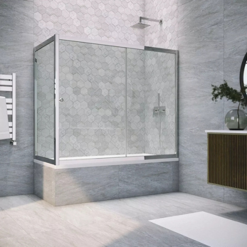 Душевая шторка на ванную стекло прозрачное Vegas-glass ZV+ZVF 170х80 01, хромированный профиль, бронзовый профиль, золотой профиль, белый профиль, матовый профиль, другие - фото 3