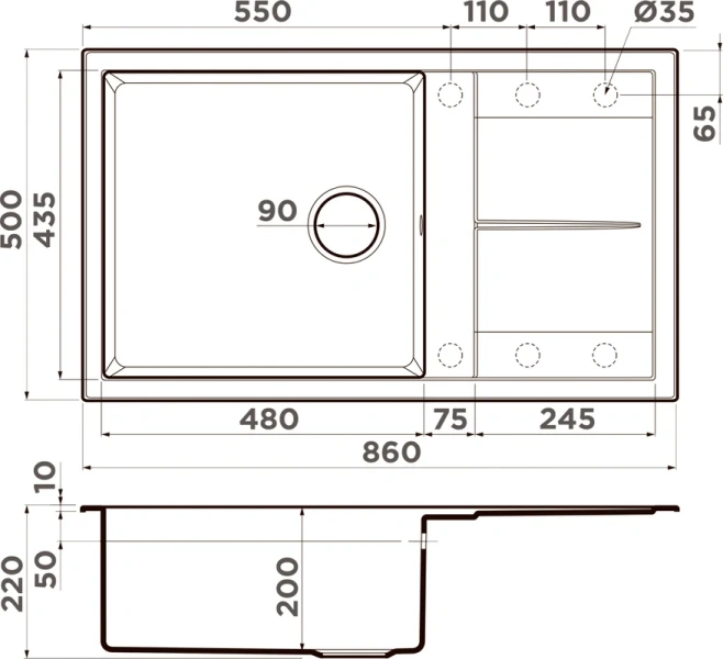 Мойка для кухни Omoikiri Sumi 86-CH 86 см шампань, из искусственного гранита - фото 3