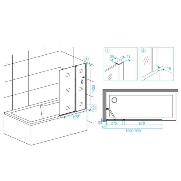 Шторка для ванны RGW Screens SC-11 03111110 140х100 см прозрачное стекло - фото 3