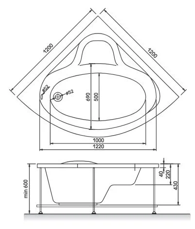 Ванна акриловая Relisan Polina 120 х 120 см, акриловые - фото 2