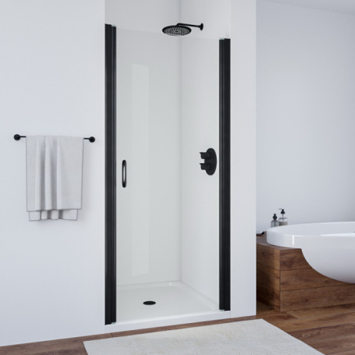 Душевая дверь профиль черный глянцевый стекло шиншилла Vegas-glass - фото 1