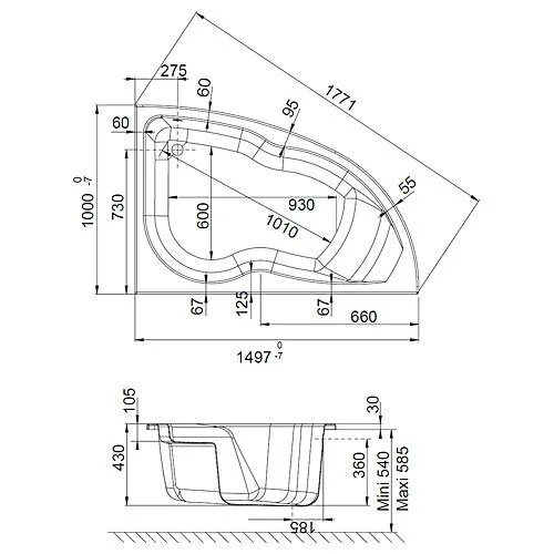 Ванна акриловая Jacob Delafon Micromega Duo 150х100 см левая, асимметричные - фото 5