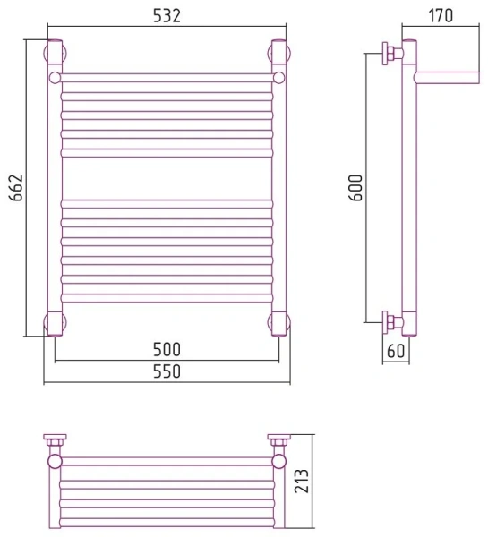 Полотенцесушитель водяной Сунержа Богема+ 50х60 см без покрытия, современные, hi-tech - фото 2