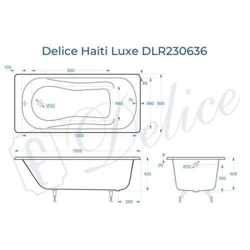 Ванна чугунная Delice Haiti Luxe 150х80 см белая - фото 4