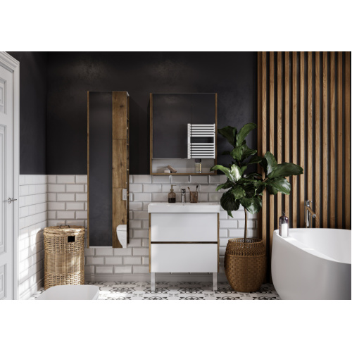 Зеркальный шкаф Акватон Сканди 70 см белый, дуб рустикальный, навесные - фото 5