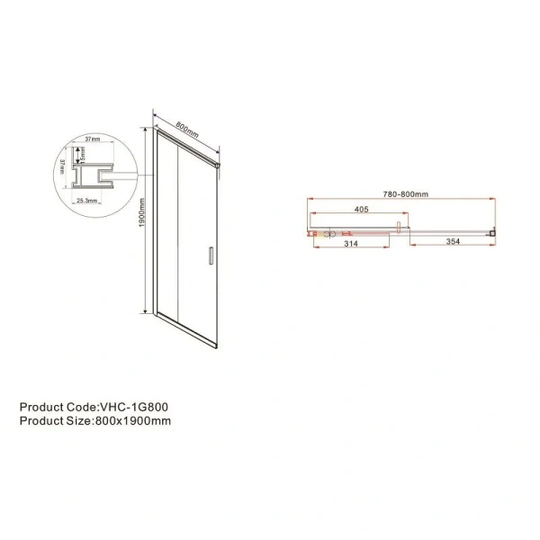 Душевой уголок Vincea Garda 90х80 см брашированное золото стекло прозрачное, прямоугольные - фото 2