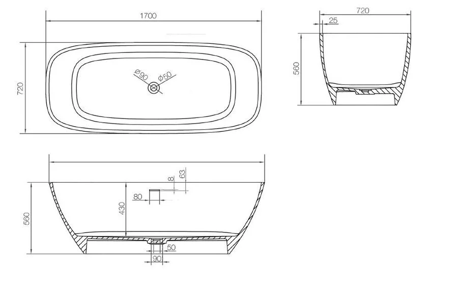 Ванна из искусственного камня NTBagno Bergamo NT202 170 х 75, цвет белый - фото 2
