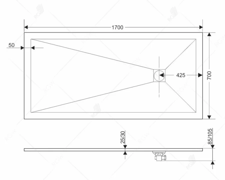 Душевой поддон RGW Stone Tray ST-G 170х70 см графит, искусственный камень, низкие до 15 см - фото 2