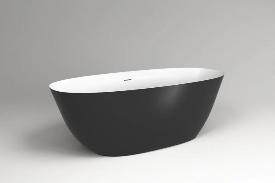 Ванна из искусственного камня Plumberia Selection Veloma, 170 х 75 см, матовый белый/черный, VELOMA 170BN - фото 4