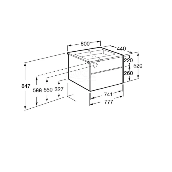 Тумба с раковиной подвесная Roca Ronda ZRU9303004 80 см с ящиками, в наличии, нет в наличии - фото 2