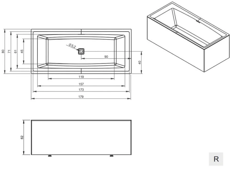 Акриловая ванна Riho Still Square Elite Plug & Play B099030005/B099031005, 180 x 80 см, левая/правая, цвет белый, без гидромассажа - фото 6