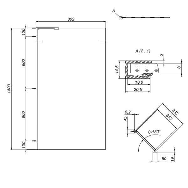 Неподвижная стенка Am.Pm Gem 80х140 см хром W90BS-080-140C - фото 2