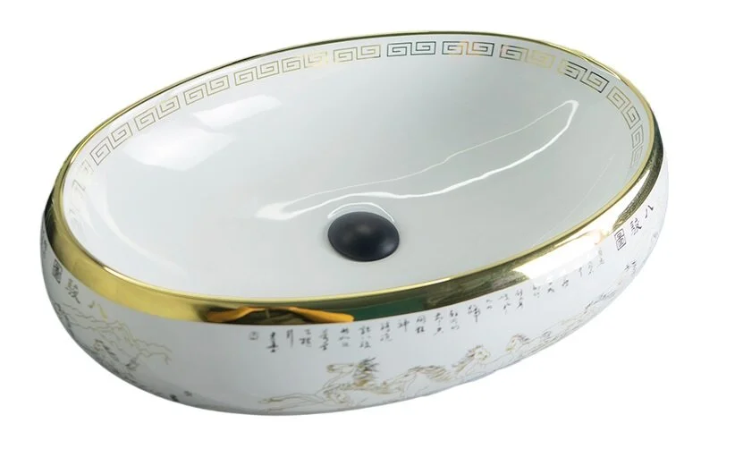 Раковина GID Lago Nc472 60 см белая/золото - фото 1