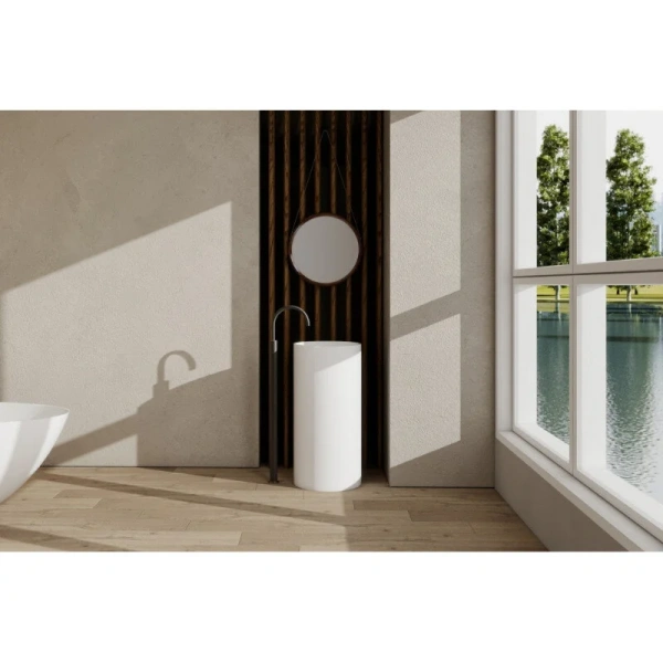 Раковина напольная Abber Stein 40 см белая матовая, круглой формы, моноблок - фото 5