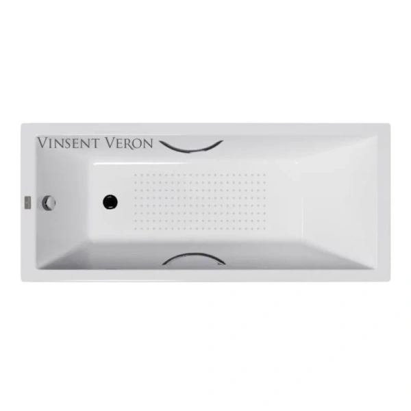 Чугунная ванна Vinsent Veron Square VSQ1707545H/E60327CH-AS, 170 x 75 см, с антискользящим покрытием, ручки хром, цвет белый - фото 1