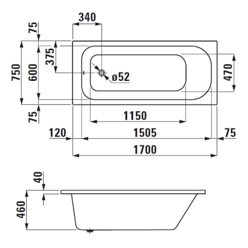 Ванна акриловая Laufen Solutions 2.2350.1, 2.2350.5, 2.2350.6 - фото 3